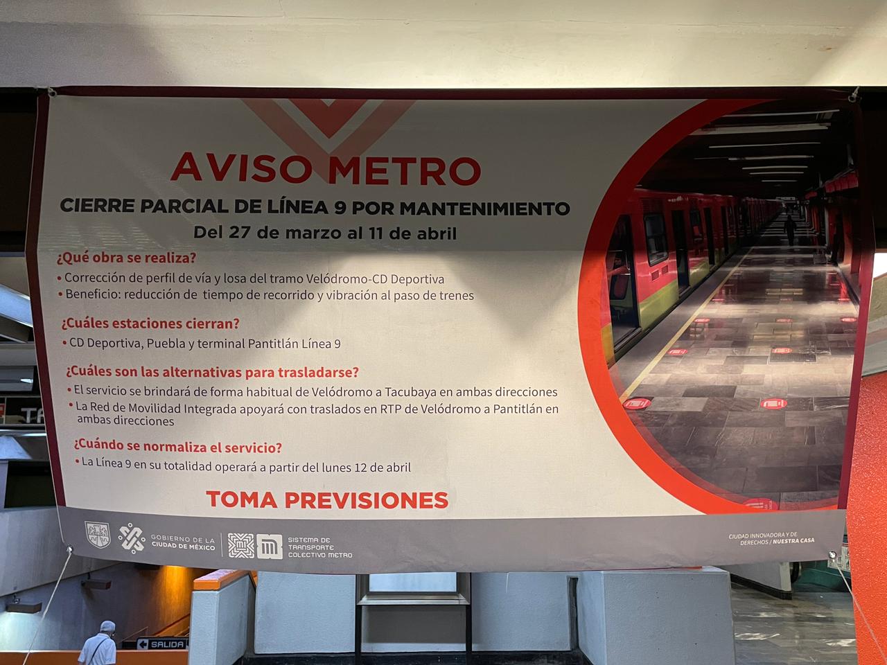 Ciudad Deportiva, Puebla y Pantitlán de la Línea 9, estarán sin servicio a  partir del sábado 27 de marzo y hasta el 11 de abril